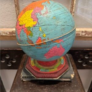 Vintage World Globe with Colorful Map